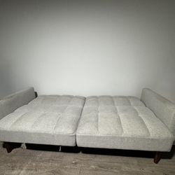 Modern Sleeper Sofa – Light Grey, Folds Flat for Guests