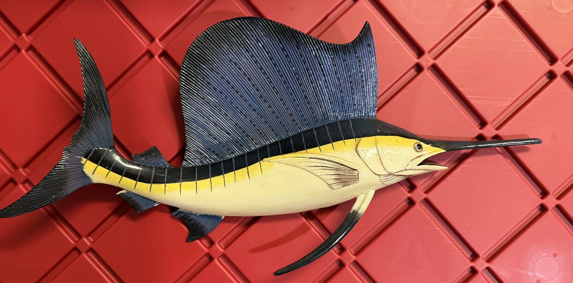 Hand Painted Blue Stripe Sailfish Sail Fish Wall Mount Decor
