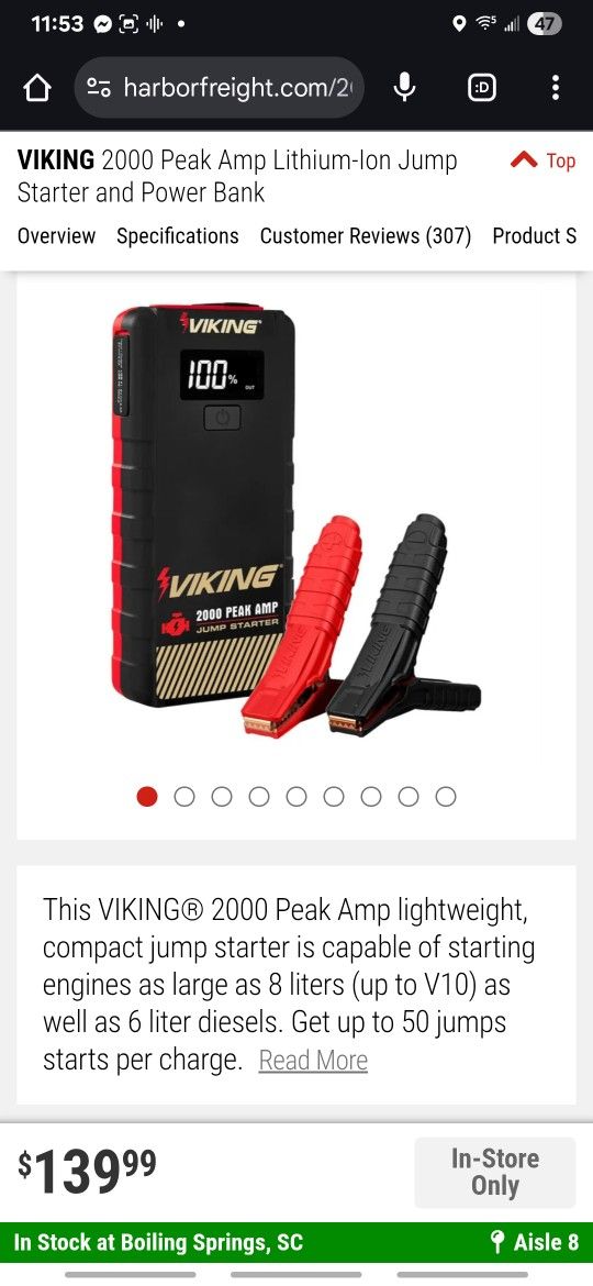 Viking 2,000 Amp Jump Starter/Diehard 6ton Bottle Jack/4way Folding Lug Wrench