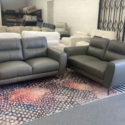 New Top Grain Genuine Leather Couch And Love Seat Set / Free Delivery 