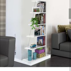 Petfu 5 Tier Bookcase Bookcase,Wood Ladder Bookcase,
