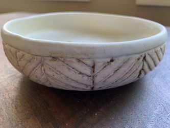Unique handmade ceramic white with herringbone pattern plant pot