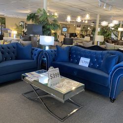 Brand New Blue Sofa And Loveseat 