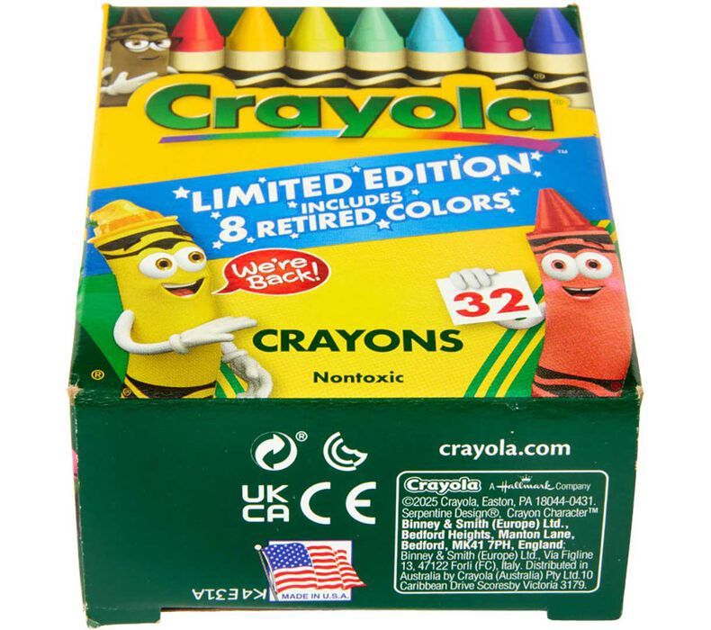2025 Limited Edition 32 Pack Crayola Crayons With 8 Retired Colors