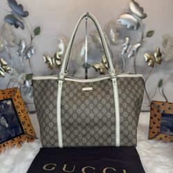Pre-Owned Gucci Abbey Tote Bag Beige/Ebony GG Supreme Canvas