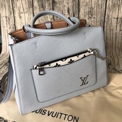 Authentic LV Louis Vuitton Light Blue Women's Handbag for Business Travel Shopping