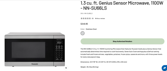 Panasonic Genius Sensor 1000W Countertop Microwave Oven
