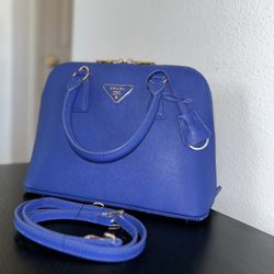 Prada Saffiano Lux Blue Satchel 