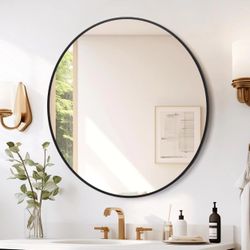 Garvee 2024 New 36 Inch Round Mirror, HD Eco-Friendly Bathroom Mirror, Metal Framed Circle Mirror, Modern Wall Mirror for Bathroom, Living Room,