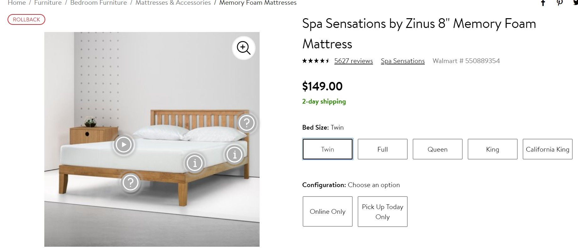 Spa Sensations by Zinus 8" Memory Foam Mattress and Ikea Malm twin bed frame