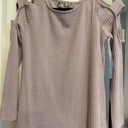 Pink Rose Cold Shoulder Waffle Knit Top – Size Small