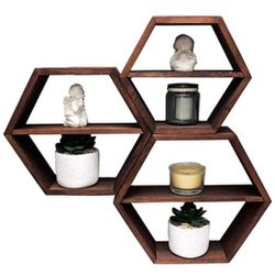 Hexagonal Wooden Shelves (Set Of 3)