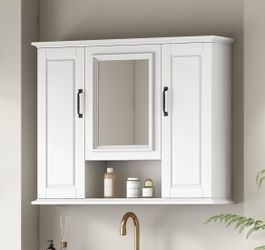 Assembled New 36x28 Inch Medicine Cabinet with Mirror, Wall-Mounted Wood Bathroom Storage Cabinet