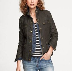 J crew Downtown Field Waxed Olive Green Military Jacket M