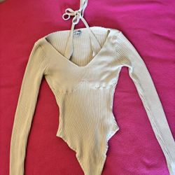 Fashion Nova Cream Ribbed Bodysuit
