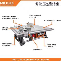 RIDGID 7” Wet Tile Saw (R4021) – Like New, 24” Rip Capacity