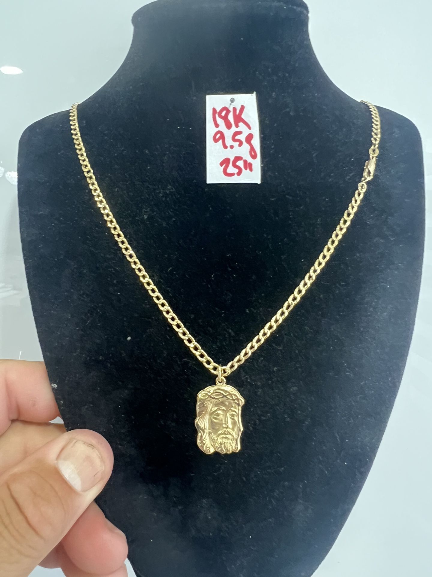 18K Yellow Gold Chain and Pendant For Wedding 9.5Gr 25 Inches Long