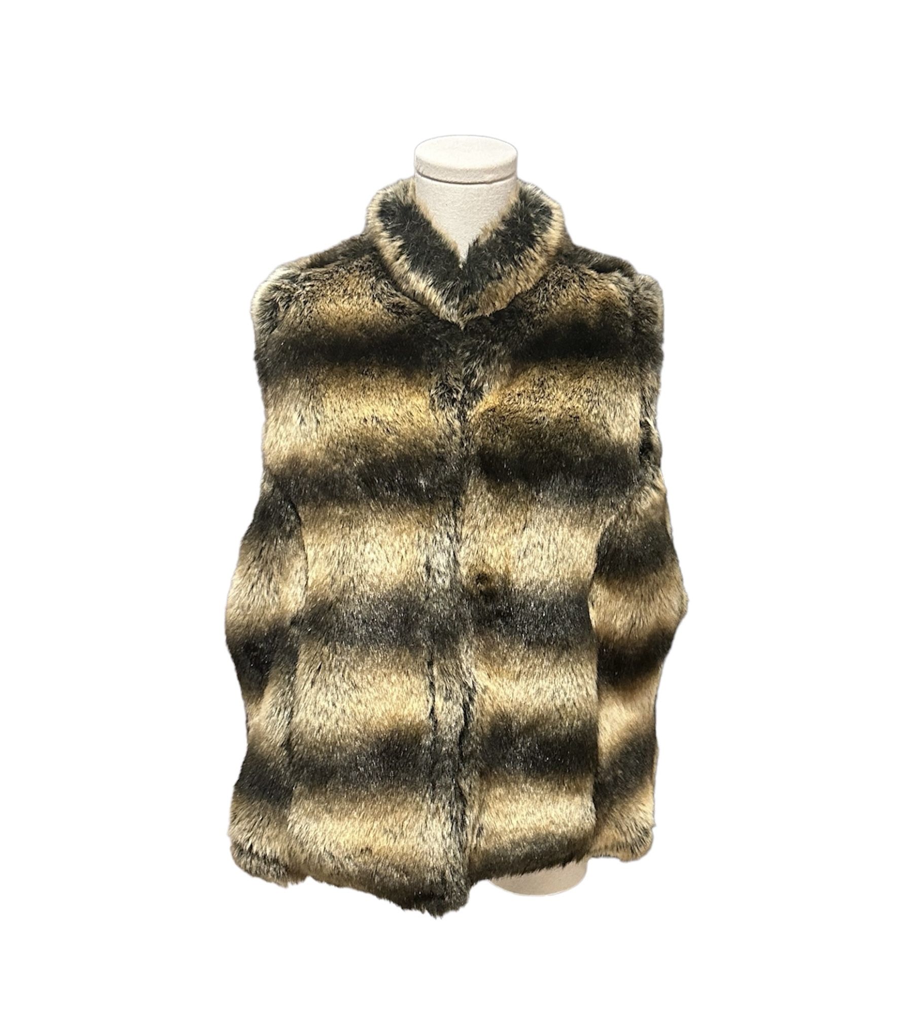 Dimri Women's XL Faux Fur Fully Lined Vest Striped Brown High Neck Mink