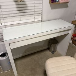 IKEA White Glass-Top Vanity Desk w/ Drawer