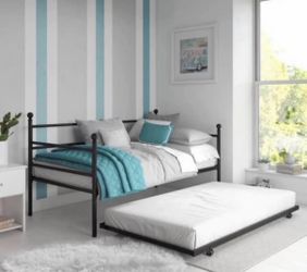 Metal Daybed with Trundle, Twin Size Frame, Black