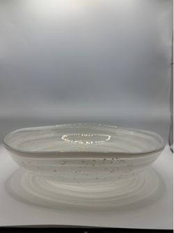 Vintage Murano Italy Hand Blown White Gold Art Glass Bowl Centerpiece / Vidrio
