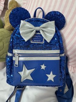 Disney Parks Loungefly Blue Sequin Mini Backpack Wishes