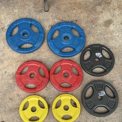 BARBELL AND 10 WEIGHT PLATES [CASH ONLY]