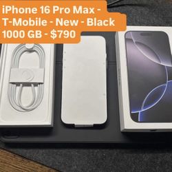 Iphone 16 Pro Max - Black - Unlocked - 1000 GB - New Open Box