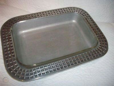 Wilton Armetale Basket Weave Rectangle Casserole Dish with 2.2 qt Pyrex Glass Dish