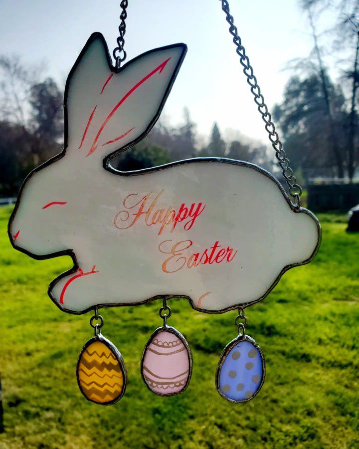 Stained Glass Easter Rabbit And Eggs