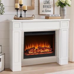 Modern Fireplace Mantel Surround, White Freestanding Surround Mantel for Electric Fireplaces, Waterproof & Anti-Tipping, Premium MDF Wooden Mantel wit