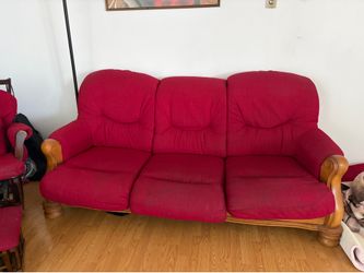 Couch red and rocking chair