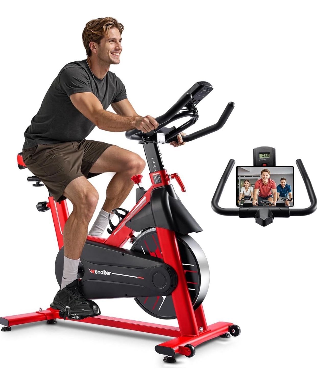 Exercise Bike, WENOKER Stationary Bike for Home/Indoor Cycling Bike, Indoor Bike with Silent Belt Drive, Heavy Flywheel and Digital Display for Home G