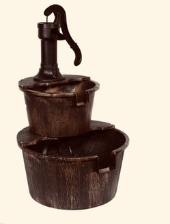 Relax with this two tier resin barrel fountain with pump for patio/garden/deck/pool indoor/outdoor