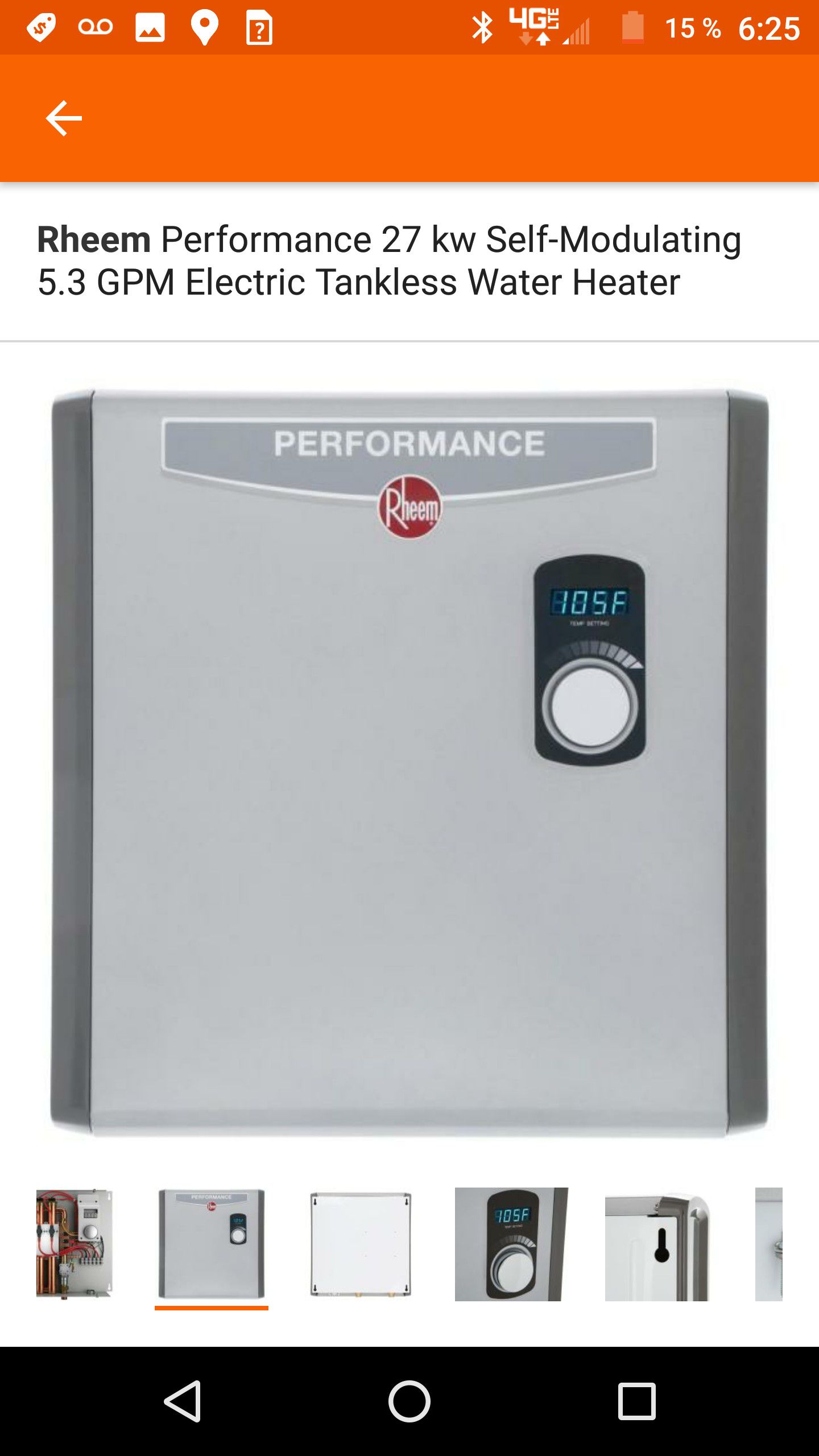 Rheem Performance 27 kw Self-Modulating 5.3 GPM Electric Tankless Water Heater