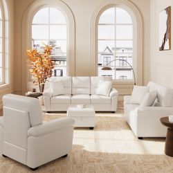3 Pieces Morden Fort Faux Leather Upholstered  Living Room Set chair,Sofa Loveseat and Chair