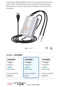 24V 500W LED Driver – Waterproof Power Supply (AC 90–130V to DC 24V 20.8A) – IP67 Low-Voltage Transformer Suitable for Streetlights, Lawn Lights, LEDs