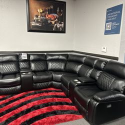 Black Leather Sofa Sectional Power Recliners