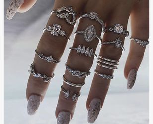 15Pcs/Set Bohemian Women Heart Rhinestone Stackable Finger Ring Jewelry Gift Silver. WILL SHIP ANYWHERE!! Thumbnail