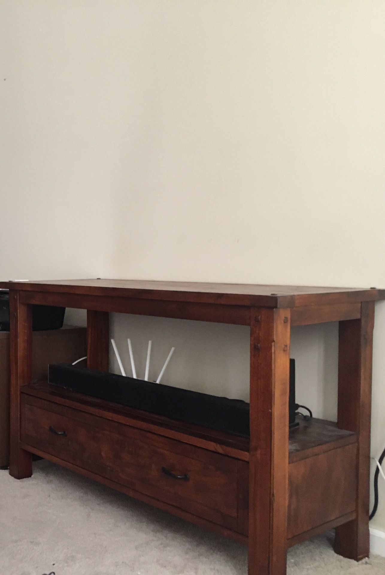TV Entertainment Stand with chord storage and shelf
