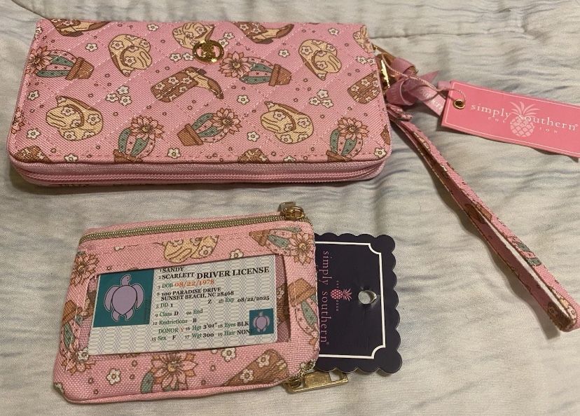 Simply Southern Pink Western Zip Wristlet Wallet and ID Wallet *MAKE AN OFFER *