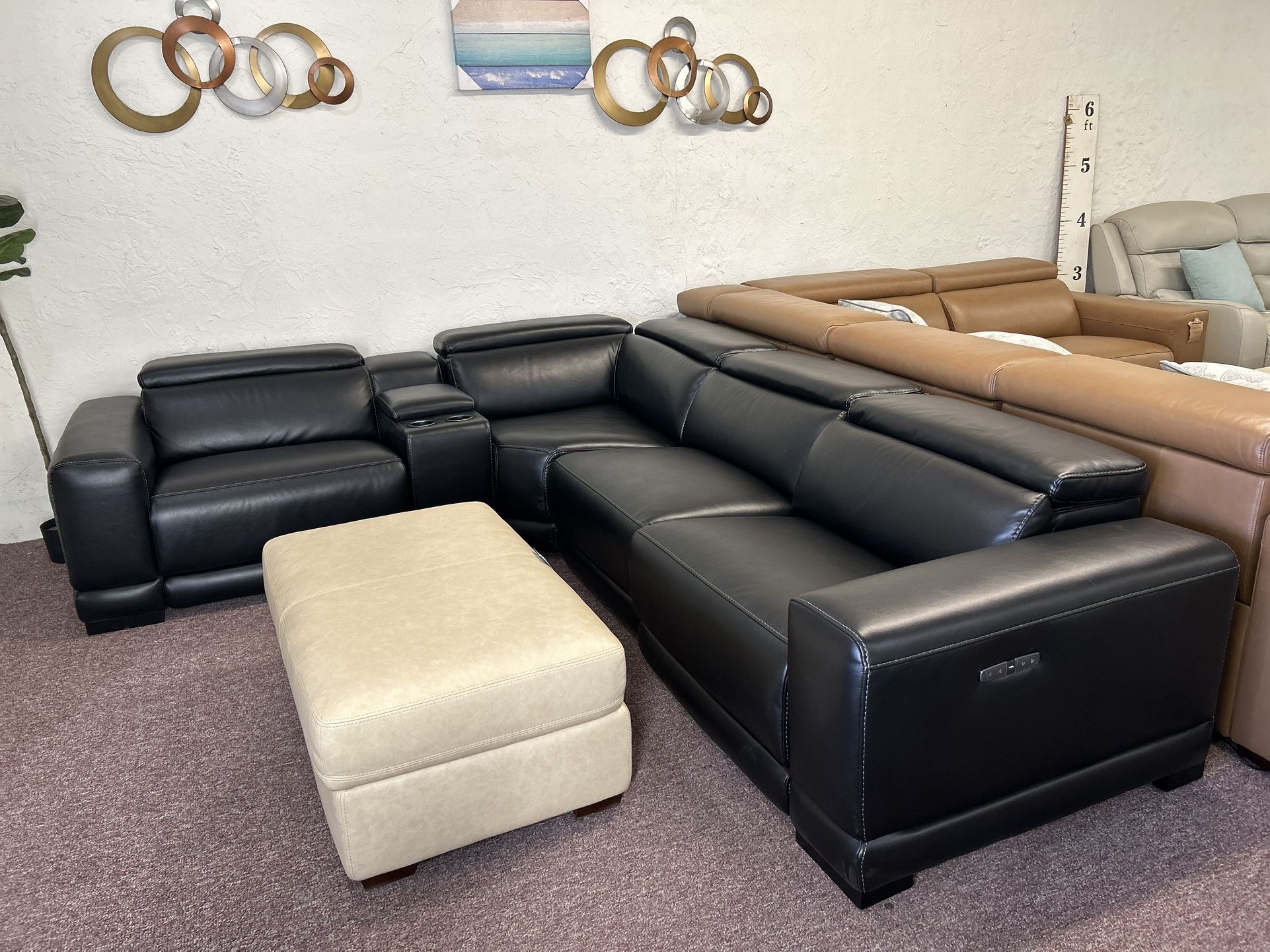 Furniture- Beyond Leather 5 Pc Sectional With 2 Power Recliners-Krofton