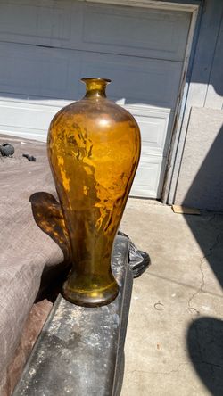 Large Amber Glass Decorative Vase