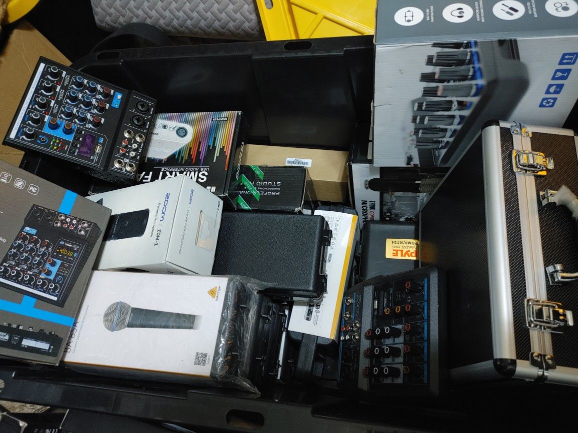 Bin Full Of Studio Audio Gear - All Brand New Unused - Microphones, Mixers, Etc. Clearance Sale