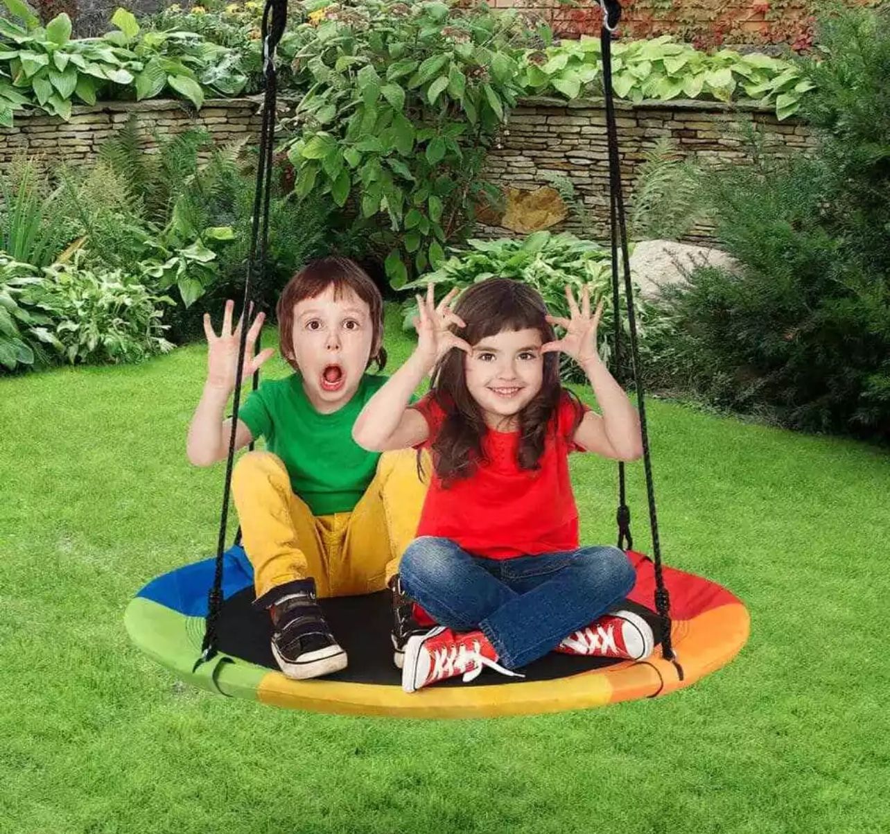 Costway, 40 in. Multi-color Flying Saucer Tree Web Swing Play Set Swing Kids-NEW