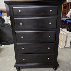 Modern Dark Espresso 5 Drawer Tallboy Dresser with Lift Top Mirror