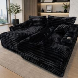 Black Oversized  Loveseat with Cup Holders