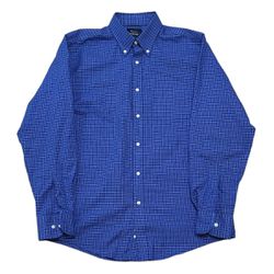 Members Mark Oxford Shirt Men’s M Blue Checkered Button Up Long Sleeve Stretch