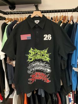 Spent Studios 2026 Polo Black Racing Style Graphic Shirt Size XL