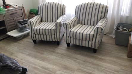 Accent Chairs-white with blue stripe